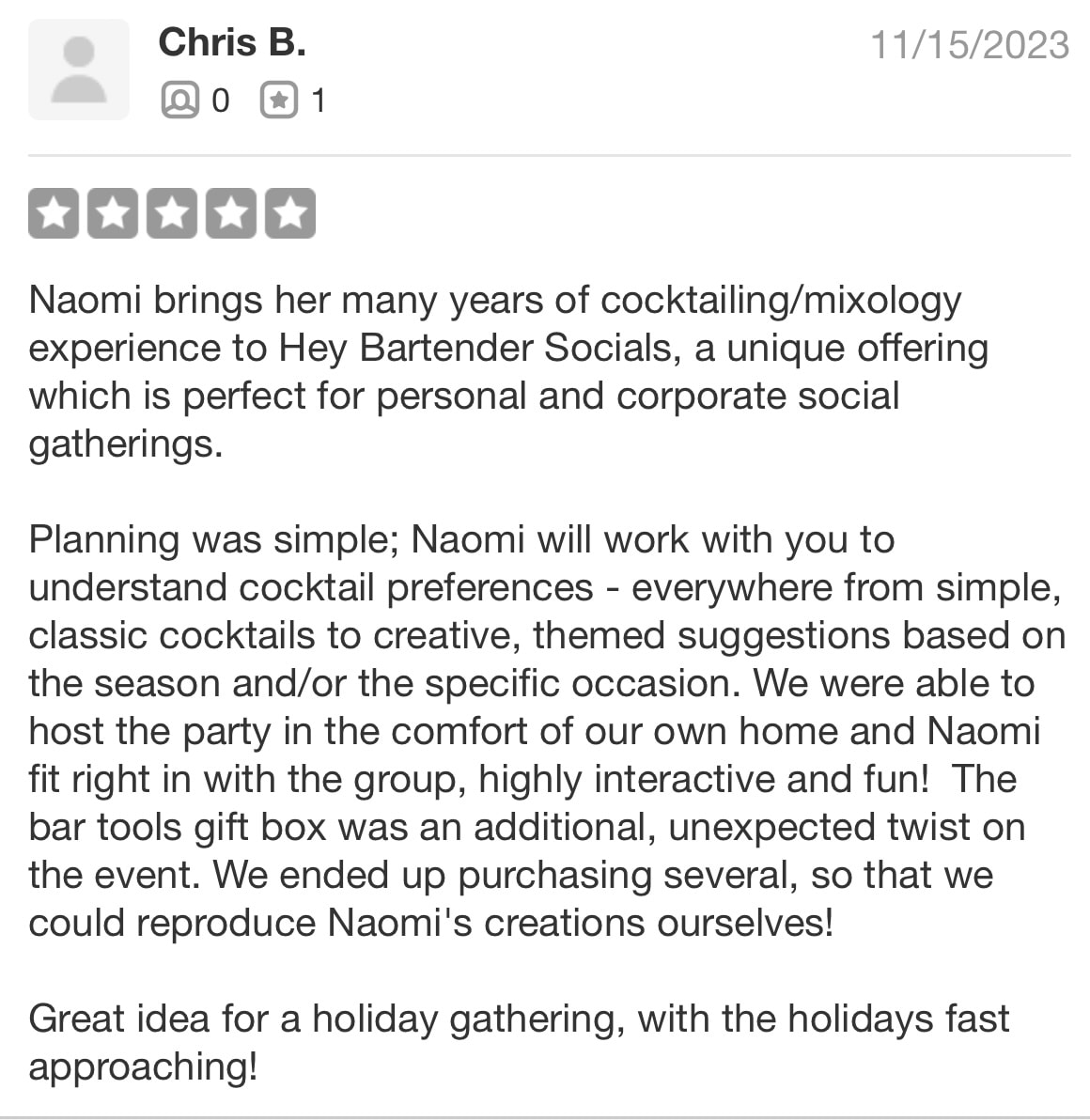 Five-star customer review from Chris B.