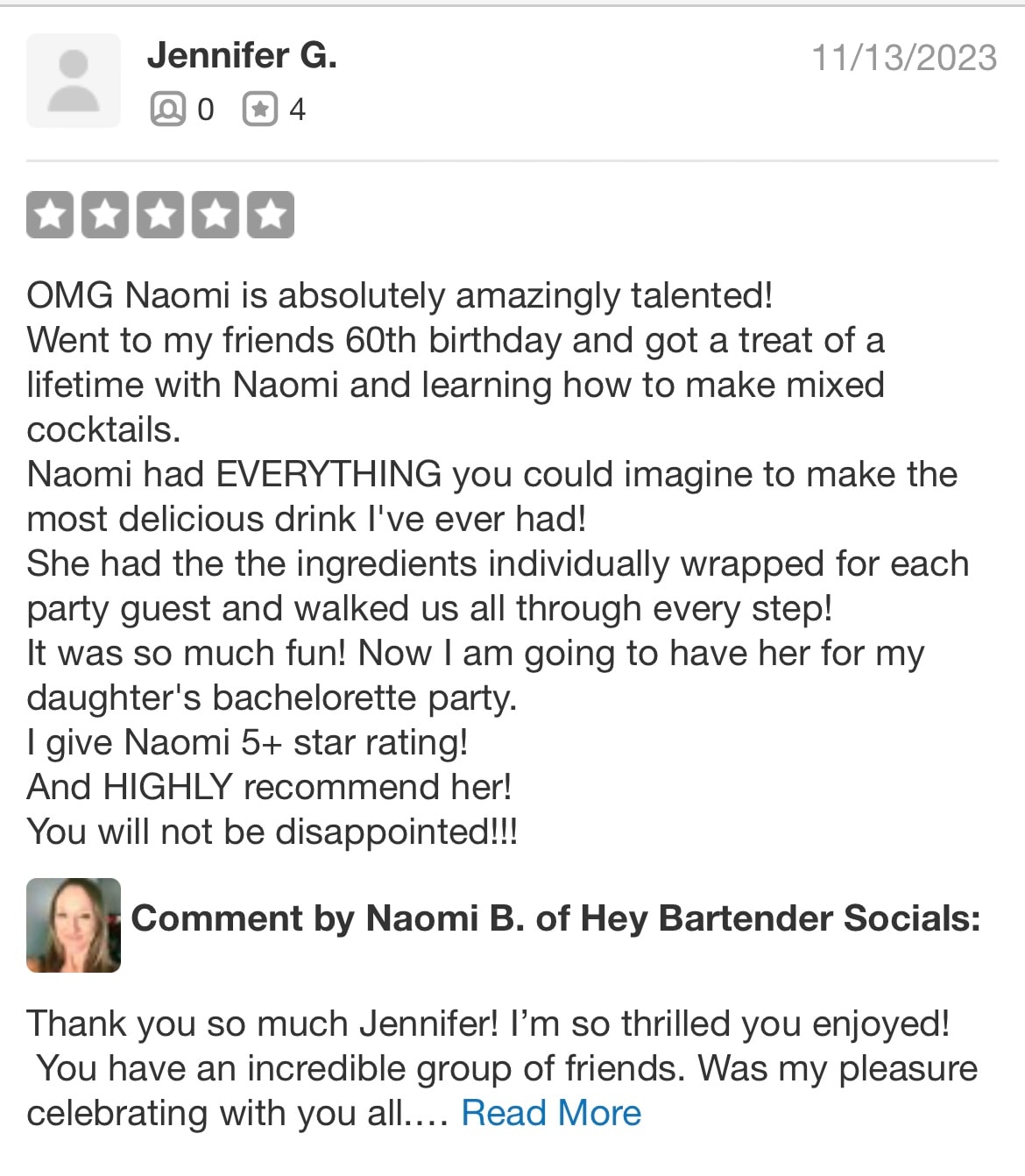 Five-star customer review from Jennifer G.