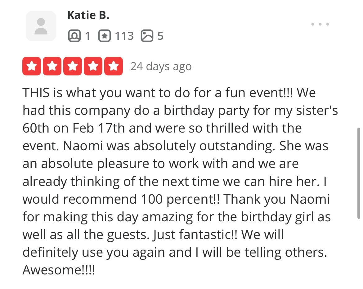 Five-star customer review from Katie B.